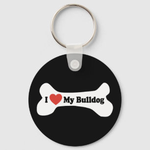 I Love My Bulldog - Dog Bone Key Ring