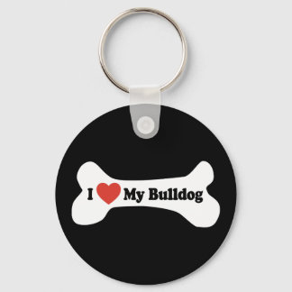 I Love My Bulldog - Dog Bone Key Ring