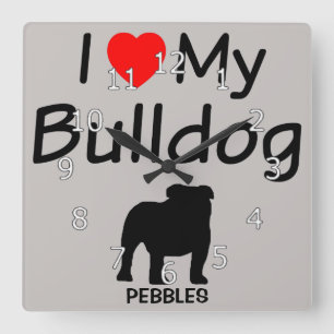 I Love My Bulldog Square Wall Clock