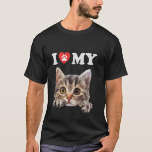 I Love My Cat American Ringtail Kitten Funny Cat L T-Shirt
