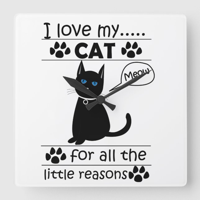 I Love My Cat Cats Kitty Square Wall Clock (Front)