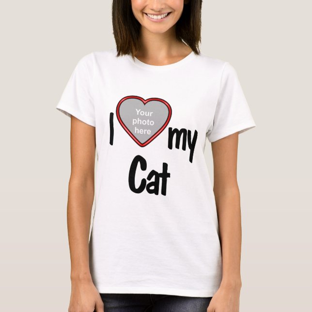 I Love My Cat - Cute Red Heart Photo Frame T-Shirt (Front)