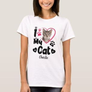 I Love My Cat Heart Personalised Photo & Name T-Shirt
