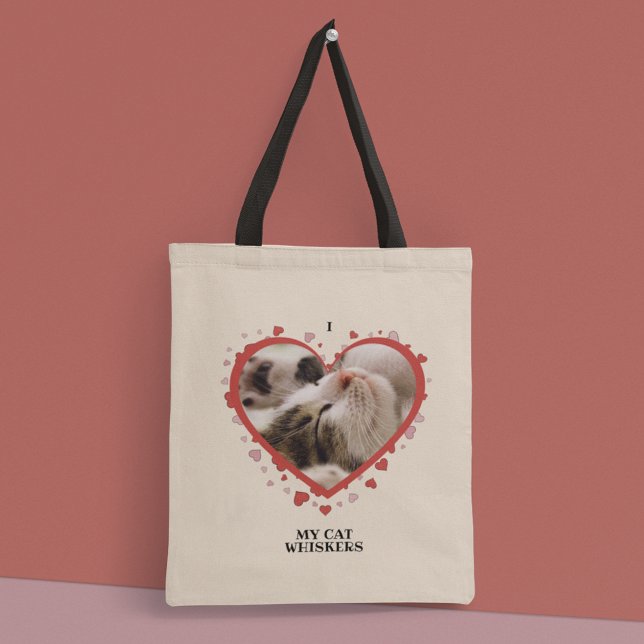 I Love My Cat Heart with Pet Photo and Name Tote Bag (Creator Uploaded)