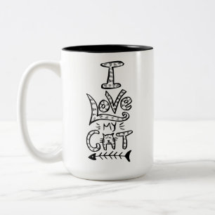 I Love My Cat Minimalist typography Mum Cat Lover Two-Tone Coffee Mug