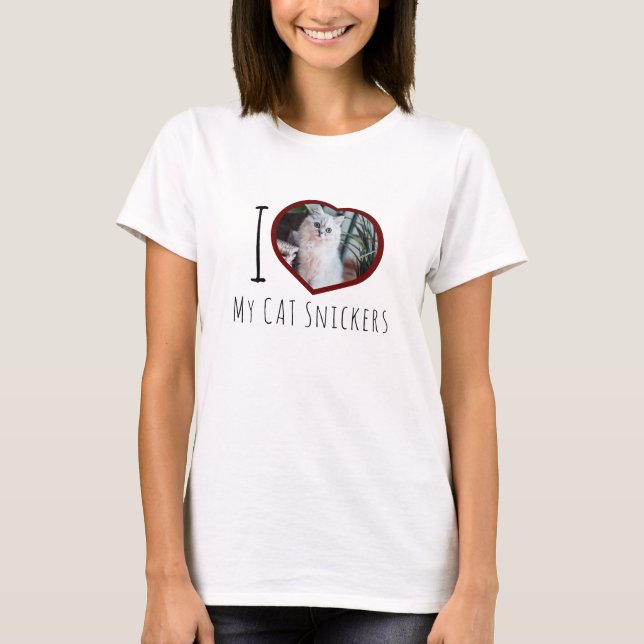 I love my cat name custom photo heart  T-Shirt (Front)