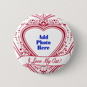 I Love My Cat! Photo Red Hearts 6 Cm Round Badge