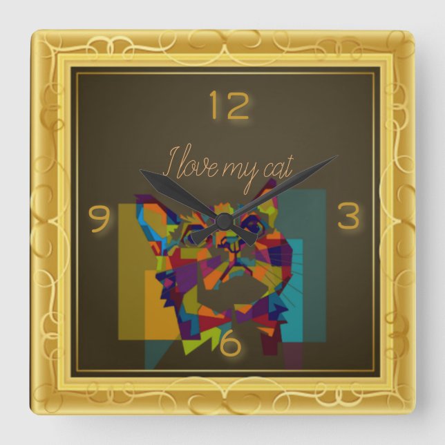 I love my cat square wall clock (Front)