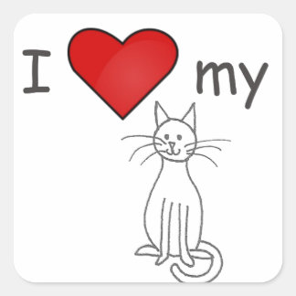 I Love My Cat- White Square Sticker