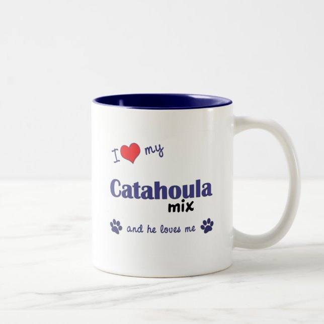 I Love My Catahoula Mix (Male Dog) Two-Tone Coffee Mug (Right)