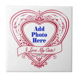 I Love My Cats! Photo Red Hearts Ceramic Tile