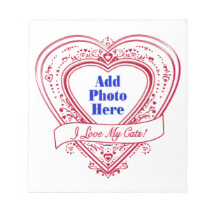 I Love My Cats! Photo Red Hearts Notepad
