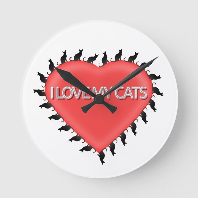 I Love My Cats Round Clock (Front)