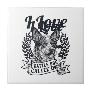 I Love My Cattle Dog Vintage Engraving Design_1 Ceramic Tile