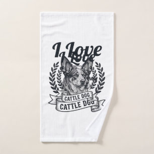 I Love My Cattle Dog Vintage Engraving Design_1 Hand Towel