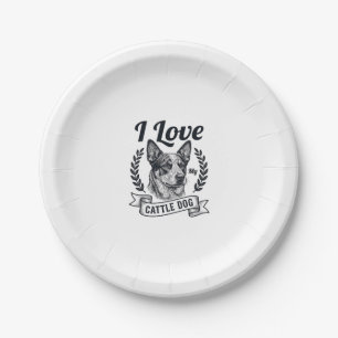 I Love My Cattle Dog Vintage Engraving Design_1 Paper Plate