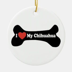I Love My Chihuahua - Dog Bone Ceramic Tree Decoration