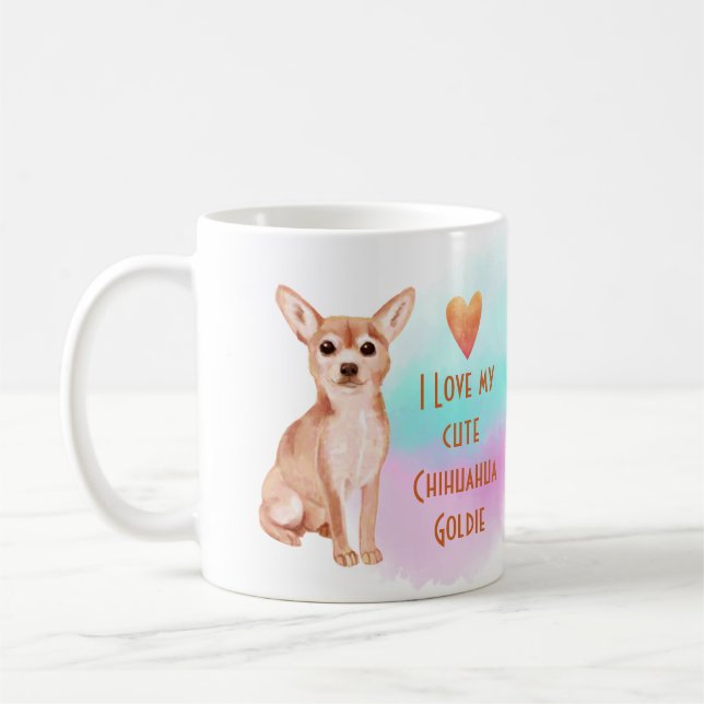 I Love My Chihuahua Name Custom Cartoon Dog Coffee Mug (Left)