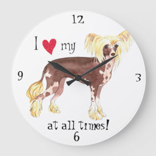 I Love my Chinese Crested Large Clock