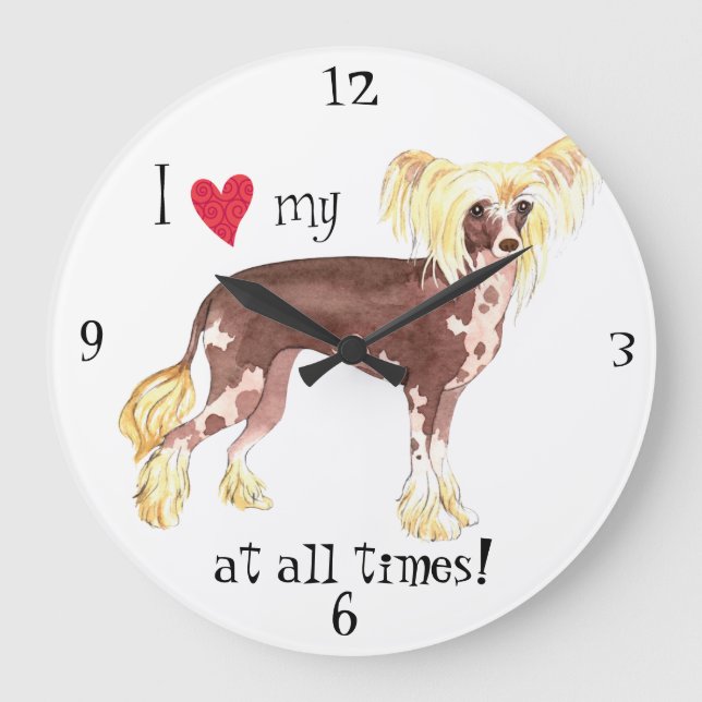 I Love my Chinese Crested Large Clock (Front)