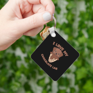 I Love My Chocolate Lab Animal In Ice Cream Cone L Key Ring