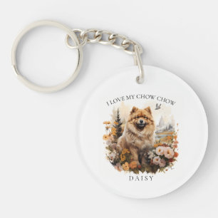 I Love My Chow Chow Floral Dog Portrait Key Ring