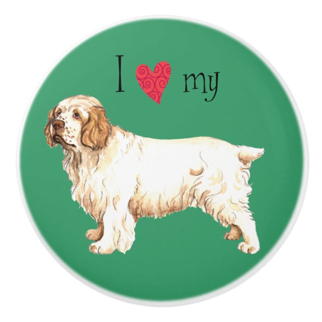 I Love my Clumber Spaniel Ceramic Knob (Front)