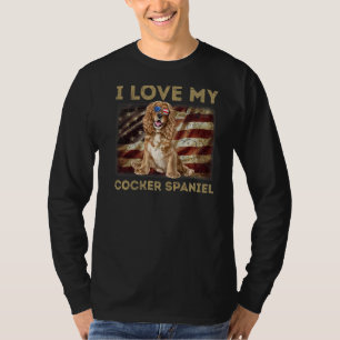 I Love My Cocker Spaniel Dad Mum American Flag T-Shirt