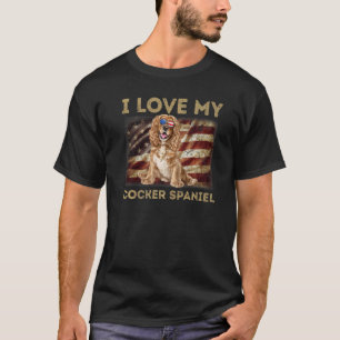 I Love My Cocker Spaniel Dad Mum American Flag T-Shirt