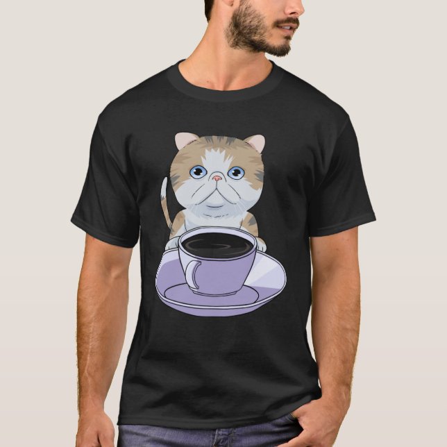 I Love My Coffee and Exotic Shorthair Cat T-Shirt (Front)