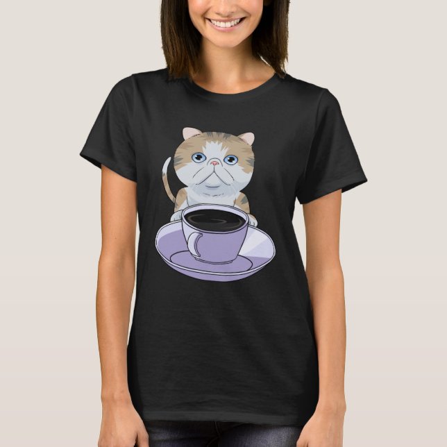 I Love My Coffee and Exotic Shorthair Cat T-Shirt (Front)