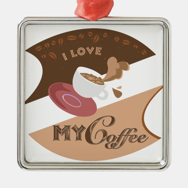 I Love My Coffee Retro Java Metal Ornament (Front)