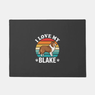 I Love My Collie Dog Retro Sunset Doormat