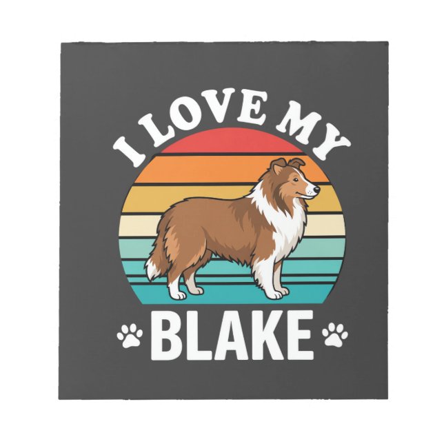 I Love My Collie Dog Retro Sunset Notepad (Front)