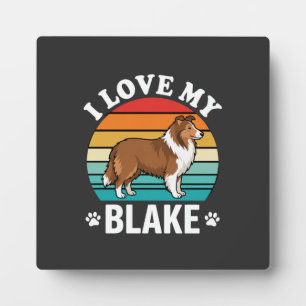I Love My Collie Dog Retro Sunset Plaque
