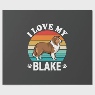 I Love My Collie Dog Retro Sunset Wrapping Paper