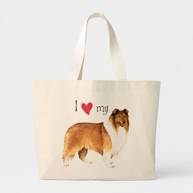 I Love my Collie Large Tote Bag (Front)