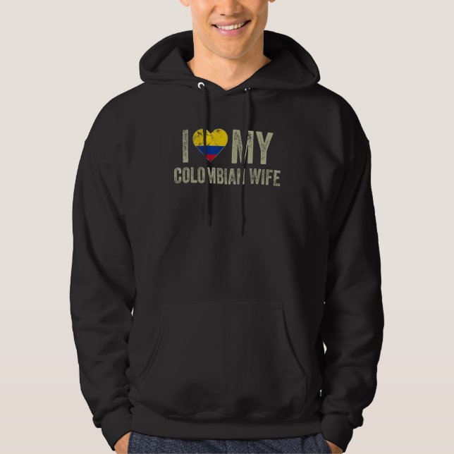 I Love My Colombian Wife Colombia Flag Funny Husba Hoodie (Front)