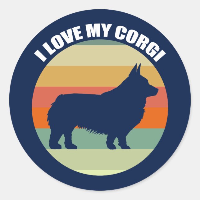 I Love My Corgi Beautiful Retro Sunset Classic Round Sticker (Front)