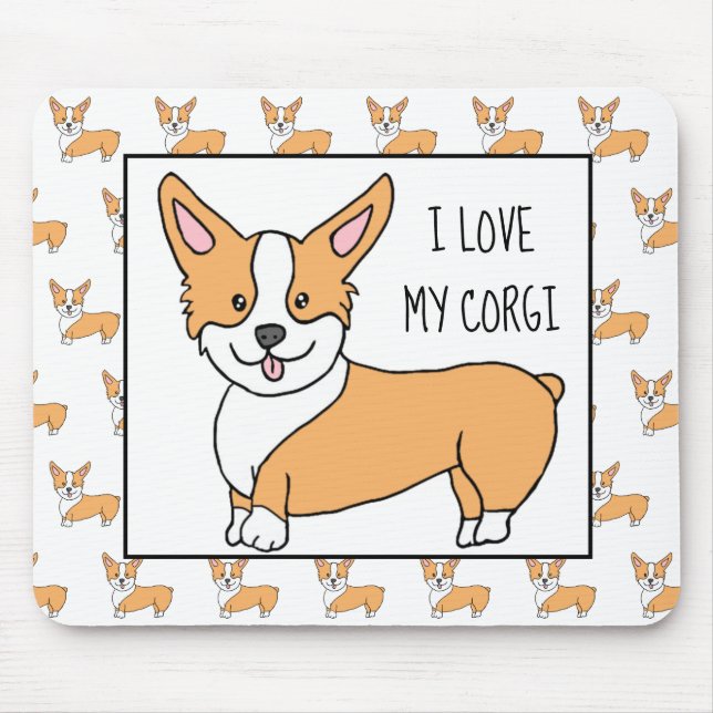 I Love my Corgi, Cartoon Corgis Mouse Pad (Front)