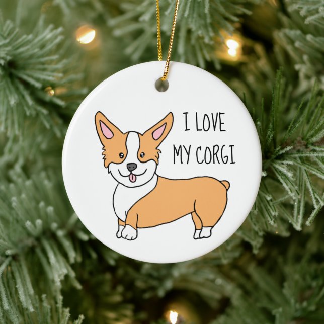 I Love My Corgi Christmas Ceramic Ornament (Tree)
