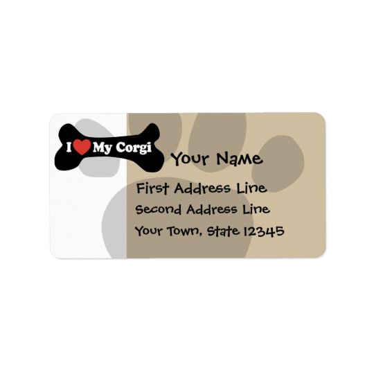 I Love My Corgi - Dog Bone Address Label