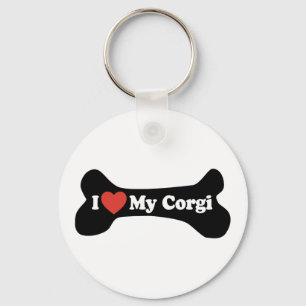 I Love My Corgi - Dog Bone Key Ring