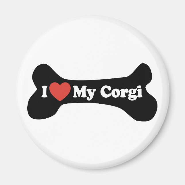 I Love My Corgi - Dog Bone Magnet (Front)