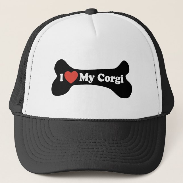 I Love My Corgi - Dog Bone Trucker Hat (Front)