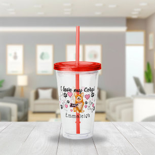 I Love My Corgi Dog Paw Prints Acrylic Tumbler