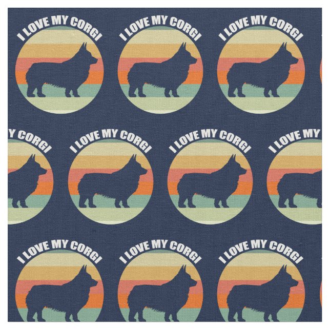 I Love My Corgi Fabric (Close Up)