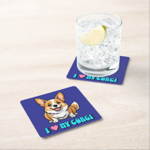 I Love My Corgi Square Paper Coaster