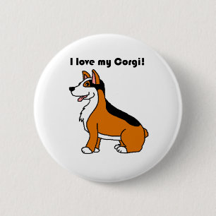 I Love My Corgi Tri-Colour Cartoon 6 Cm Round Badge