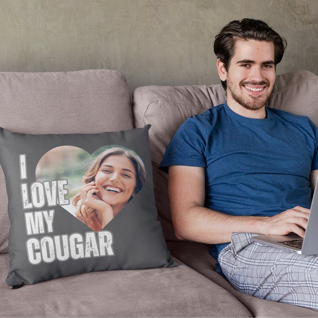I Love My Cougar Girlfriend Photo Boyfriend Gift  Cushion (I Love My Cougar Girlfriend Photo Boyfriend Gift Throw Pillow)